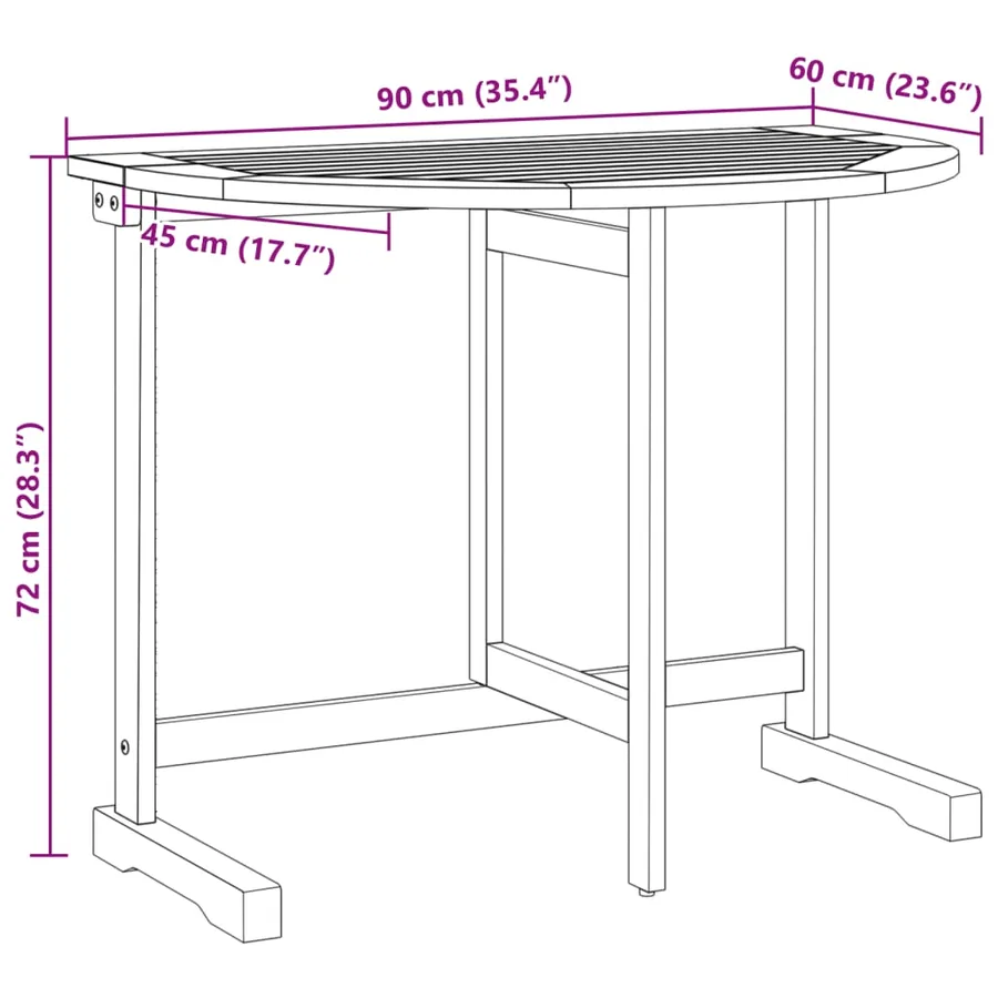 Ensemble à manger de jardin pliable 3 pcs bois d'acacia massif - 10