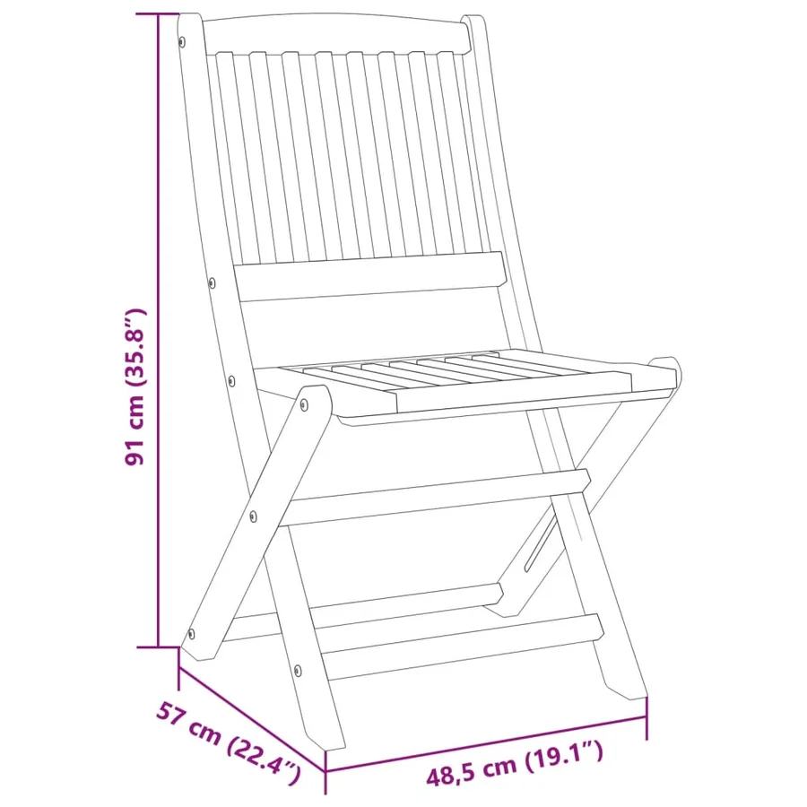 Ensemble à manger de jardin pliable 3 pcs bois d'acacia massif - 11