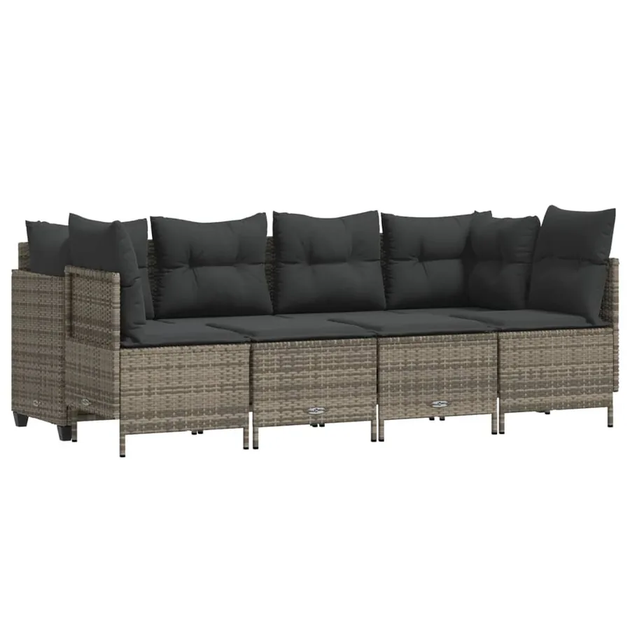 Salon de jardin 5 pcs avec coussins gris résine tressée - 2