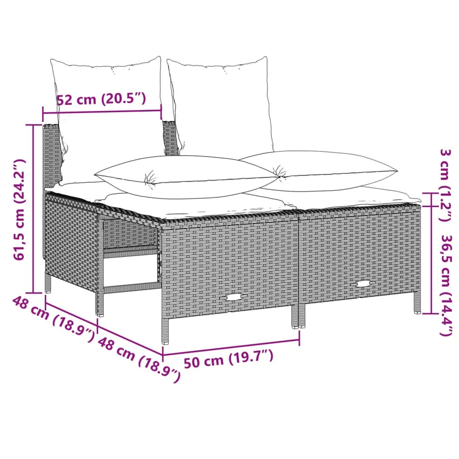 Salon de jardin 4 pcs avec coussins gris clair résine tressée - 7