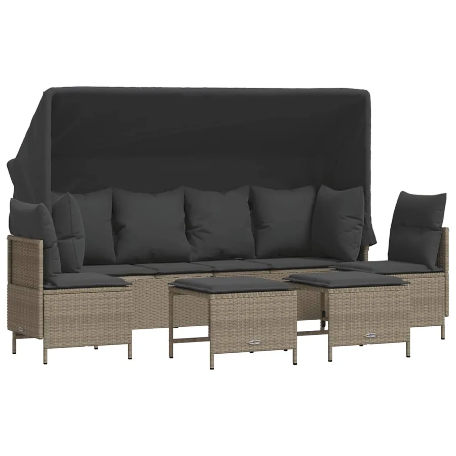 Salon de jardin 5 pcs avec coussins gris clair résine tressée - 2