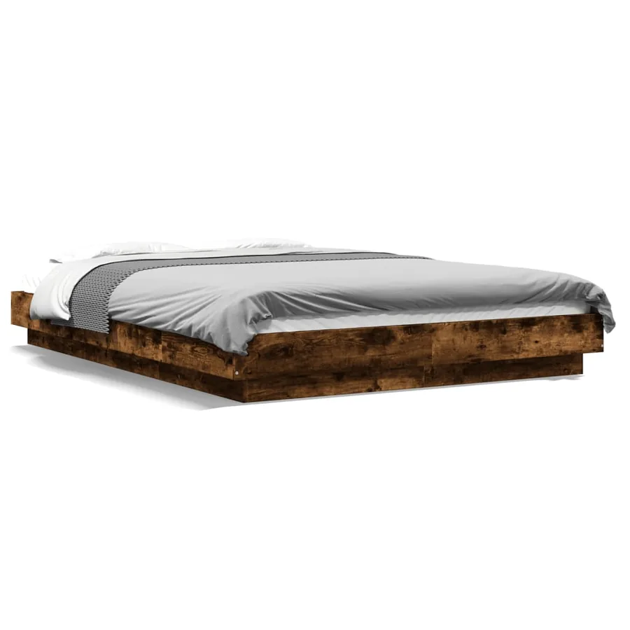 Cadre de lit et lumières LED sans matelas chêne fumé 120x190cm - 2