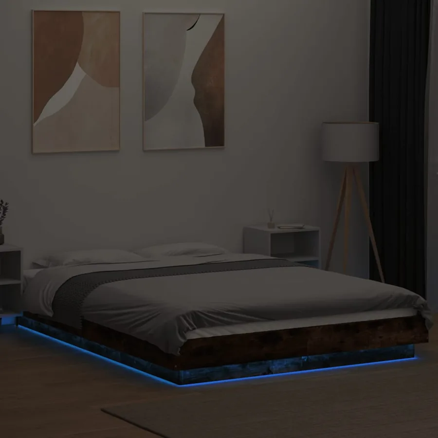 Cadre de lit et lumières LED sans matelas chêne fumé 120x190cm - 4