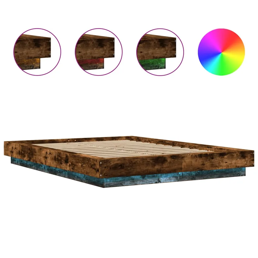 Cadre de lit et lumières LED sans matelas chêne fumé 120x190cm - 8