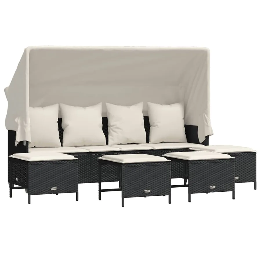 Salon de jardin 5 pcs avec coussins noir résine tressée - 2