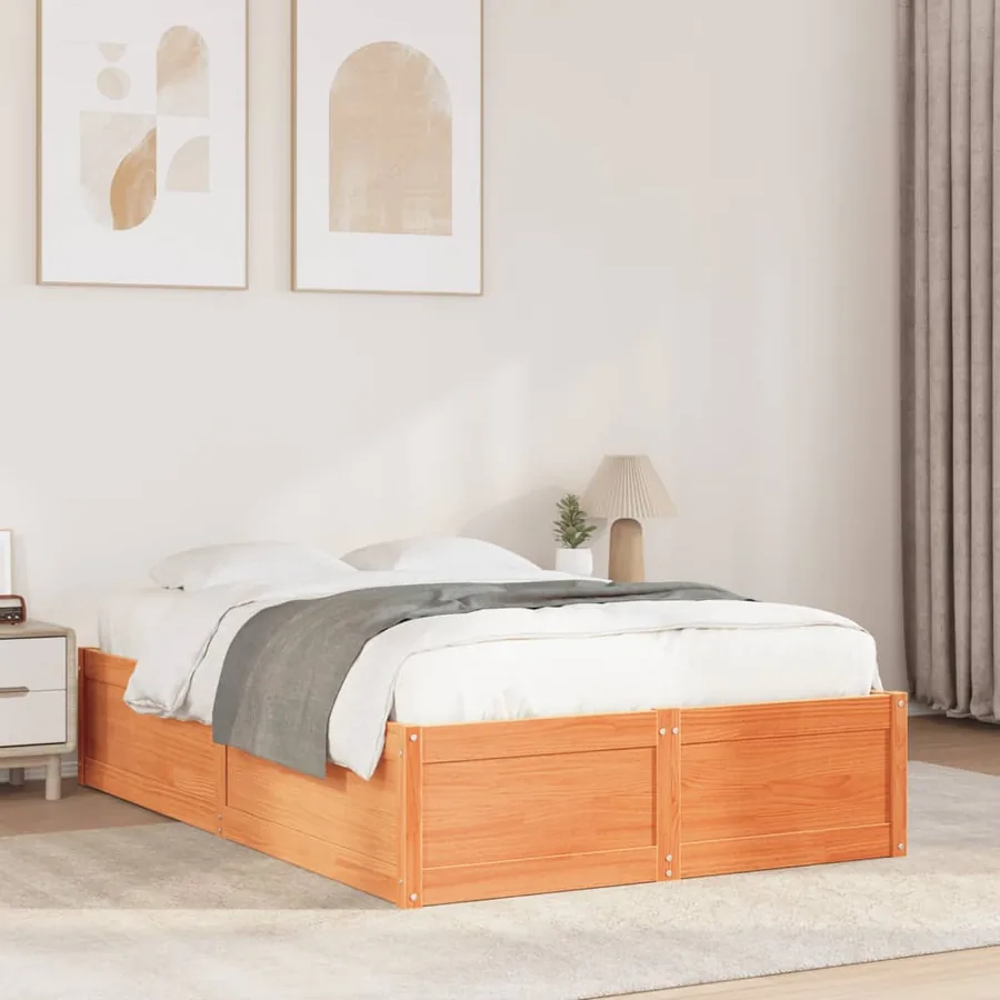Cadre de lit sans matelas cire marron 135x190cm bois pin massif