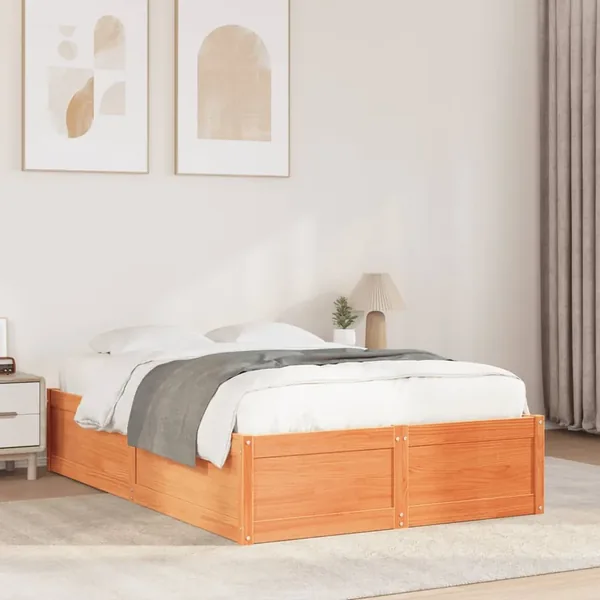 Cadre de lit sans matelas cire marron 135x190cm bois pin massif