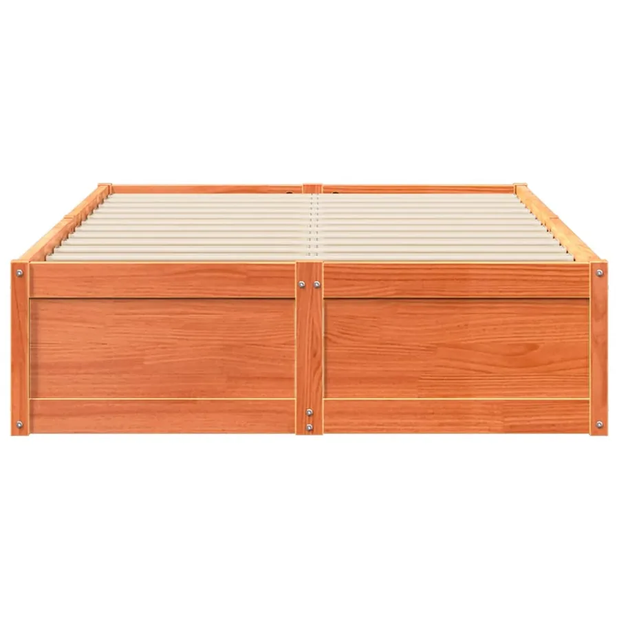 Cadre de lit sans matelas cire marron 135x190cm bois pin massif - 4