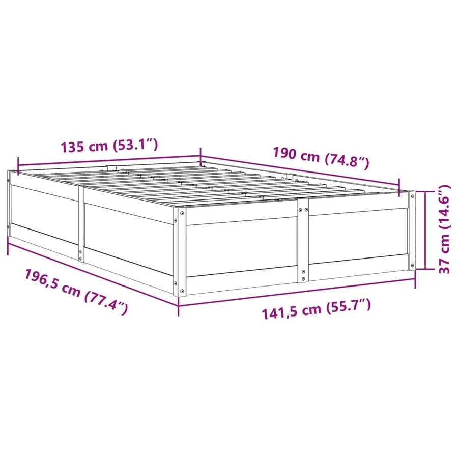 Cadre de lit sans matelas cire marron 135x190cm bois pin massif - 9