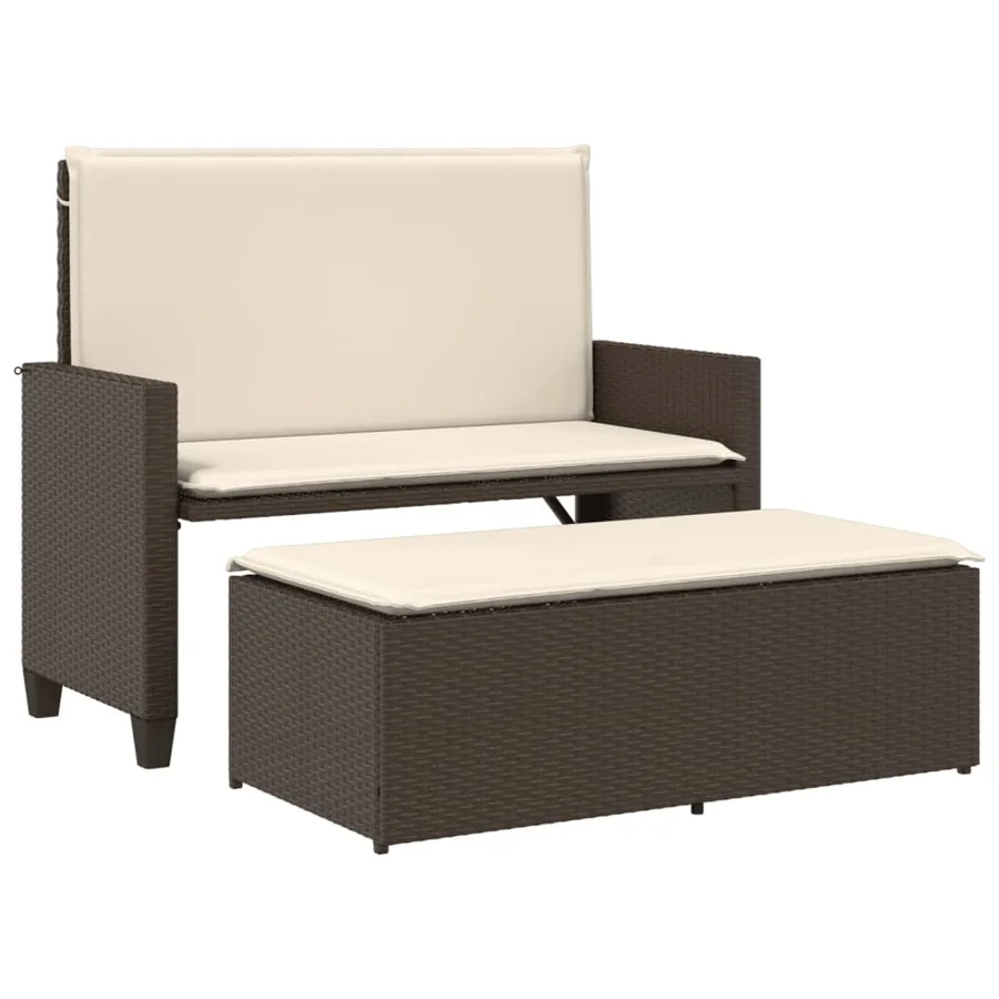 Banc de jardin et coussins et repose-pied marron résine tressée - 2