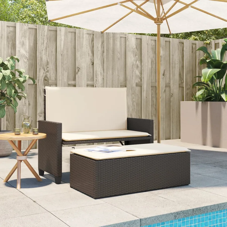 Banc de jardin et coussins et repose-pied marron résine tressée - 3