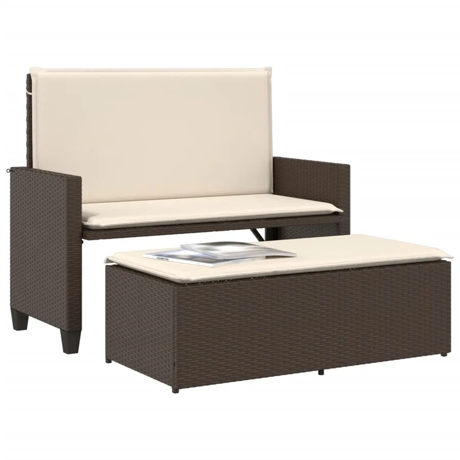 Banc de jardin et coussins et repose-pied marron résine tressée - 4