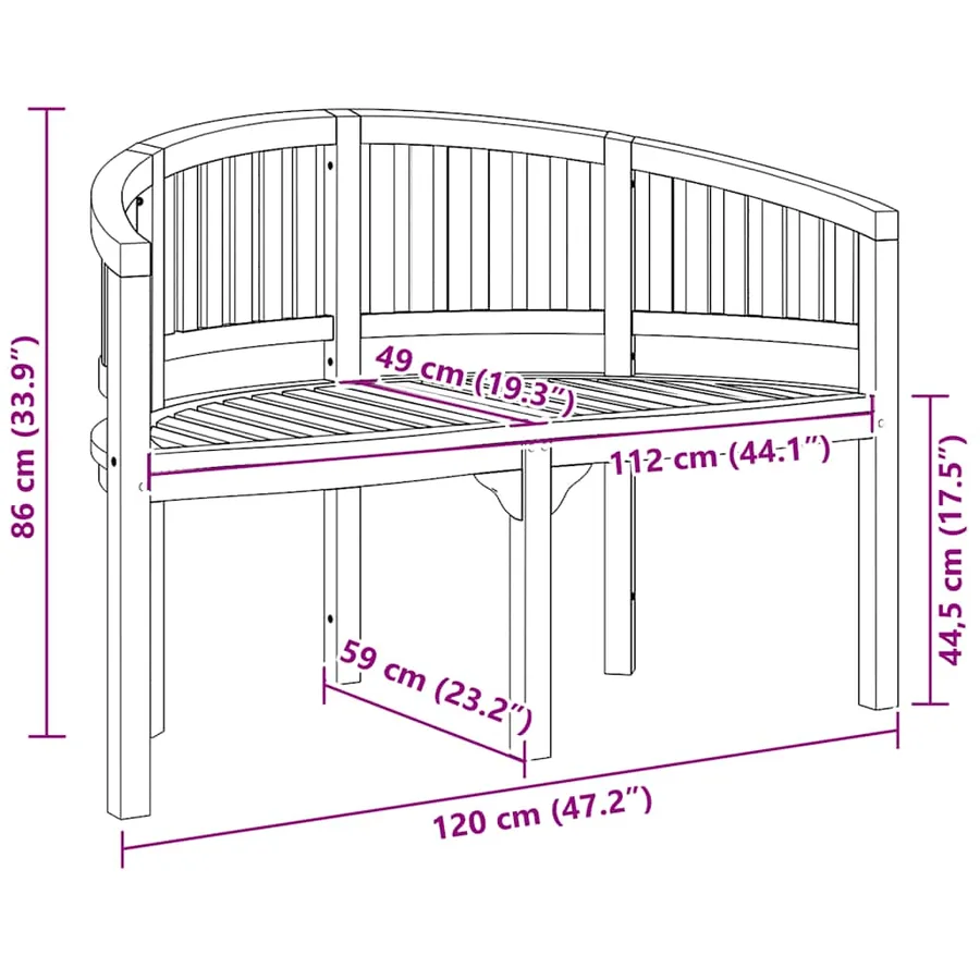 Banc de jardin en forme de banane 120 cm Teck solide - 9