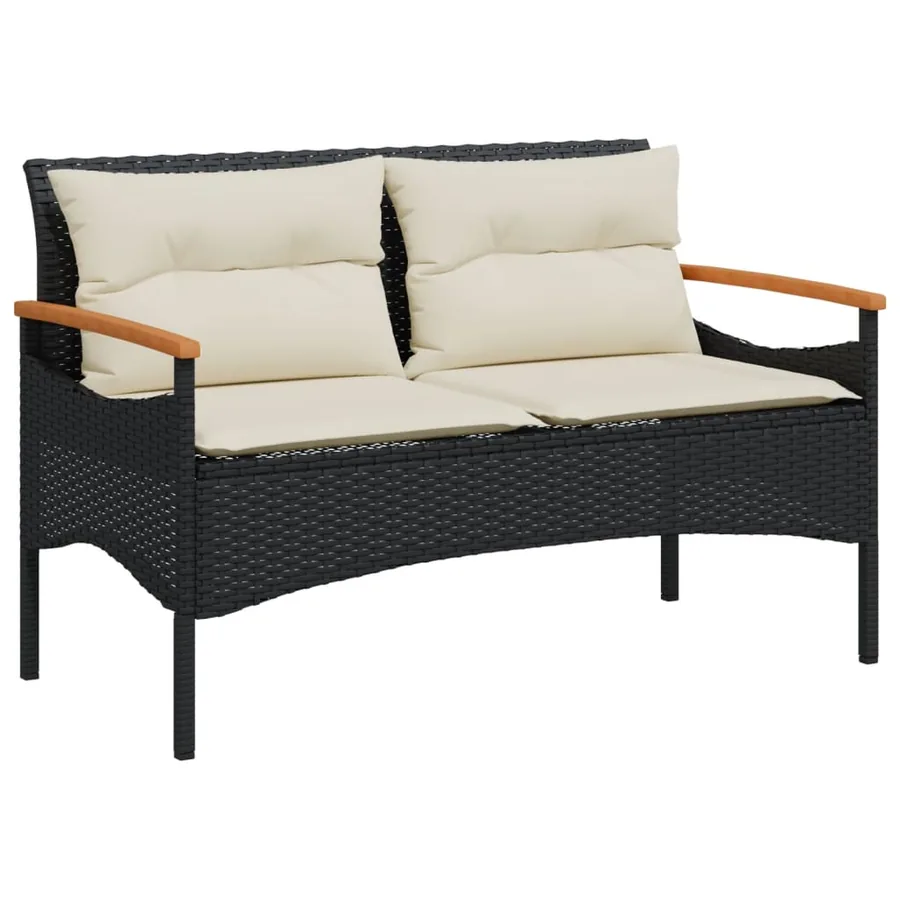 Salon de jardin 4 pcs avec coussins noir résine tressée - 5