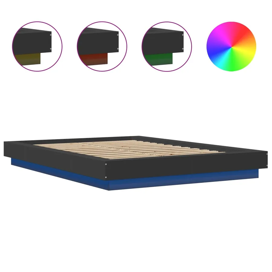 Cadre de lit avec lumières LED sans matelas noir 120x200 cm - 8