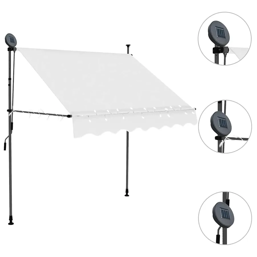 Auvent manuel rétractable avec LED 200 cm Crème - 3