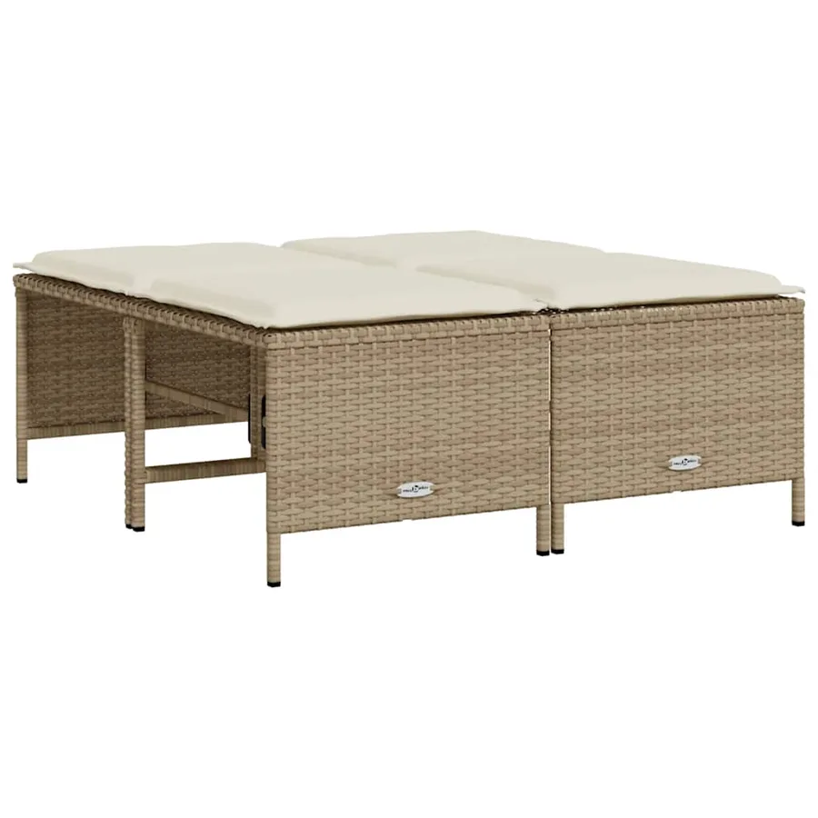 Tabourets de jardin avec coussins lot de 4 beige résine tressée - 5