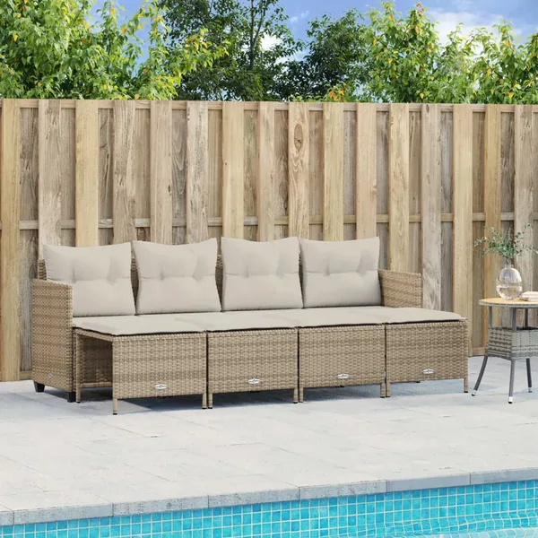 Salon de jardin avec coussins 5 pcs beige résine tressée