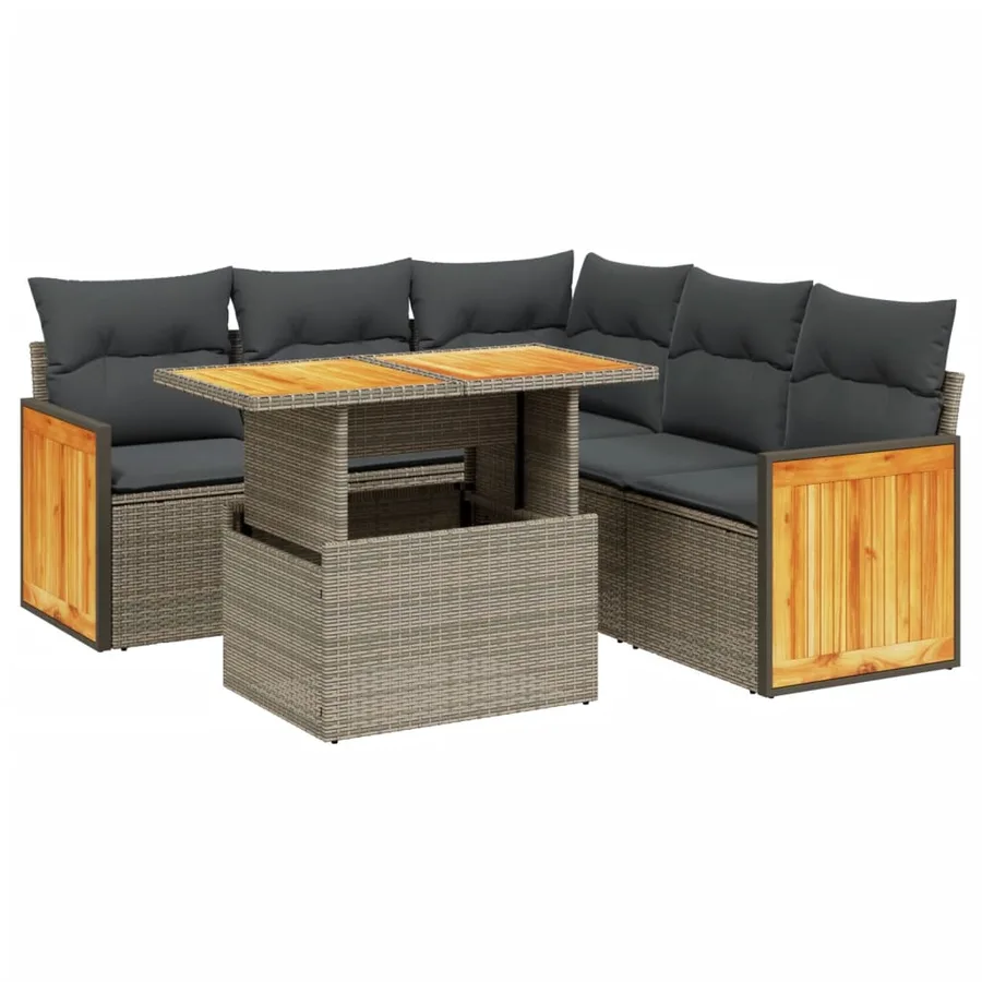 Salon de jardin avec coussins 6 pcs beige résine tressée - 2