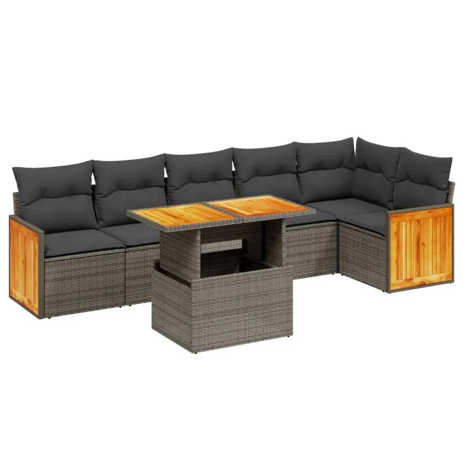 Salon de jardin avec coussins 7 pcs gris résine tressée - 2