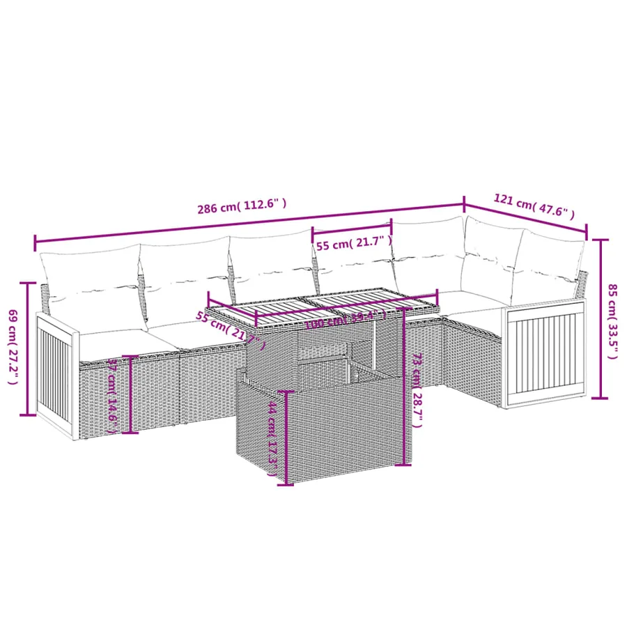 Salon de jardin avec coussins 7 pcs gris résine tressée - 3