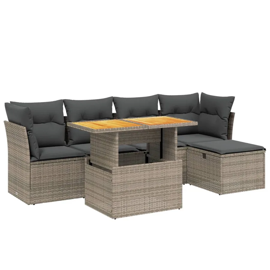 Salon de jardin 6 pcs avec coussins gris résine tressée - 2