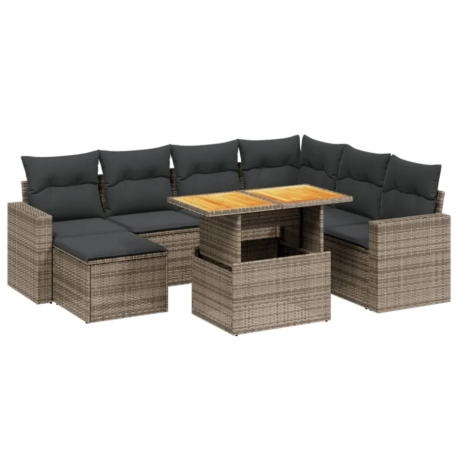 Salon de jardin 8 pcs avec coussins gris résine tressée - 2