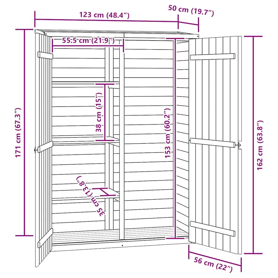 Garden tool shed 123x50x171 cm Impregnated pinewood - 11