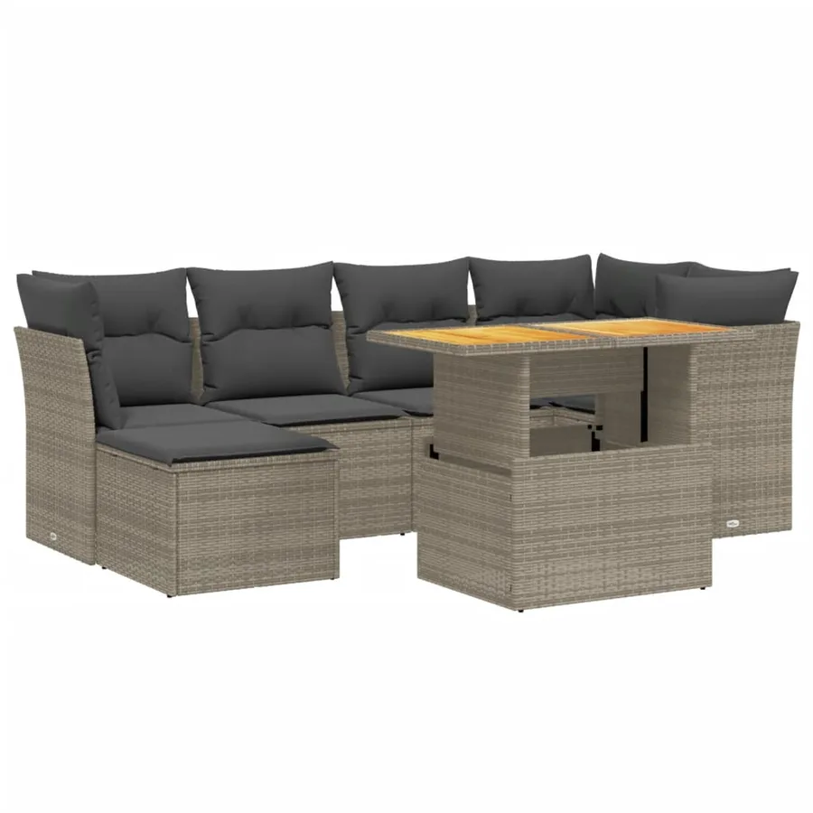 Salon de jardin avec coussins 7 pcs gris résine tressée - 2