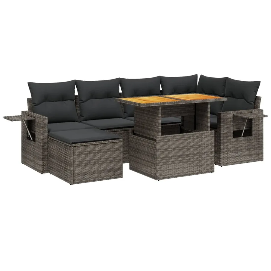Salon de jardin avec coussins 7 pcs gris résine tressée - 2