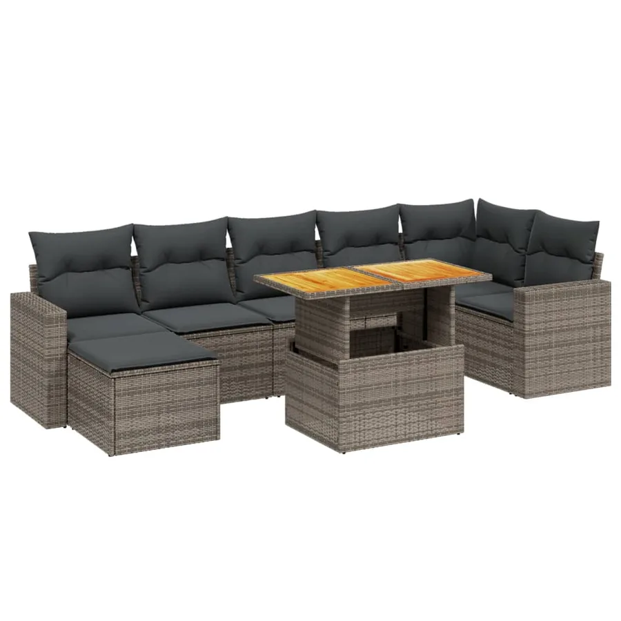 Salon de jardin 8 pcs avec coussins gris résine tressée - 2
