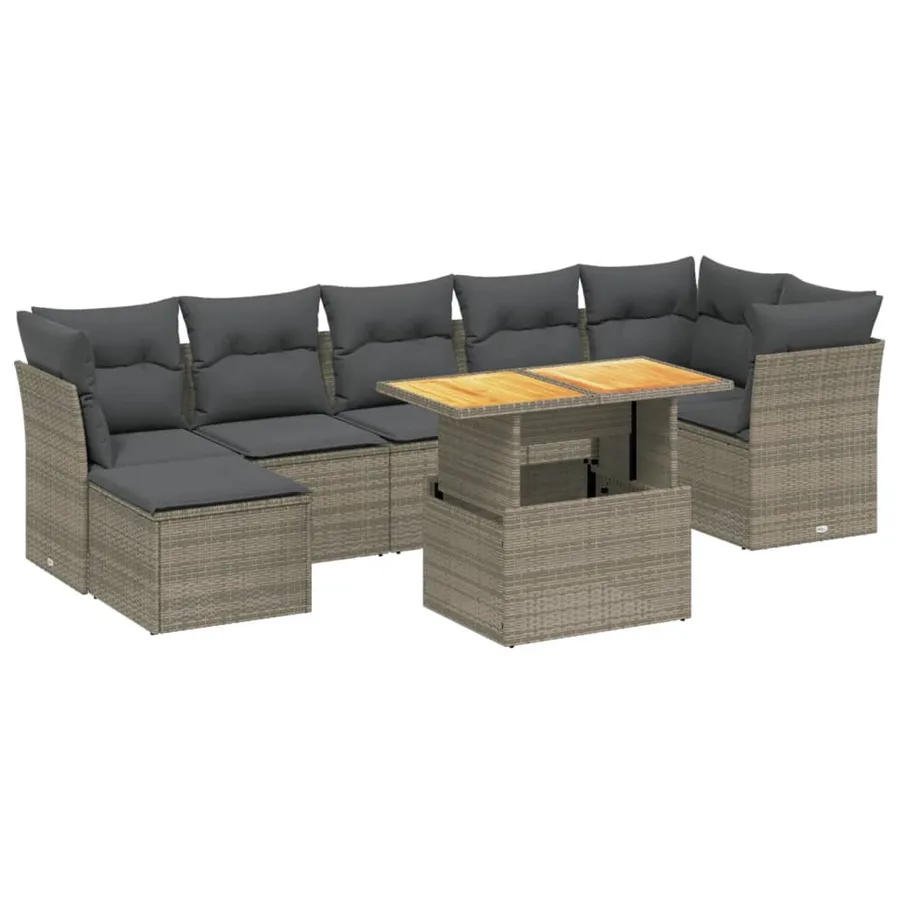 Salon de jardin 8 pcs avec coussins gris résine tressée - 2