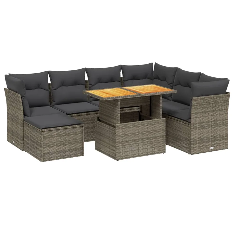 Salon de jardin 8 pcs avec coussins gris résine tressée - 2