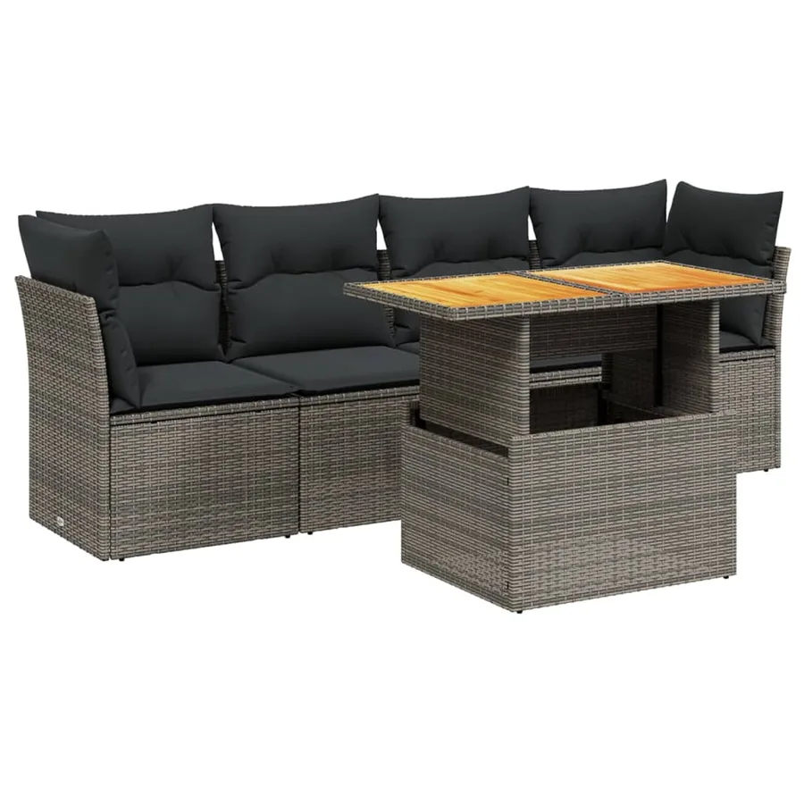 Salon de jardin 5 pcs avec coussins gris résine tressée - 2