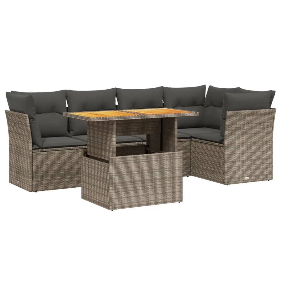 Salon de jardin 5 pcs avec coussins gris résine tressée - 2