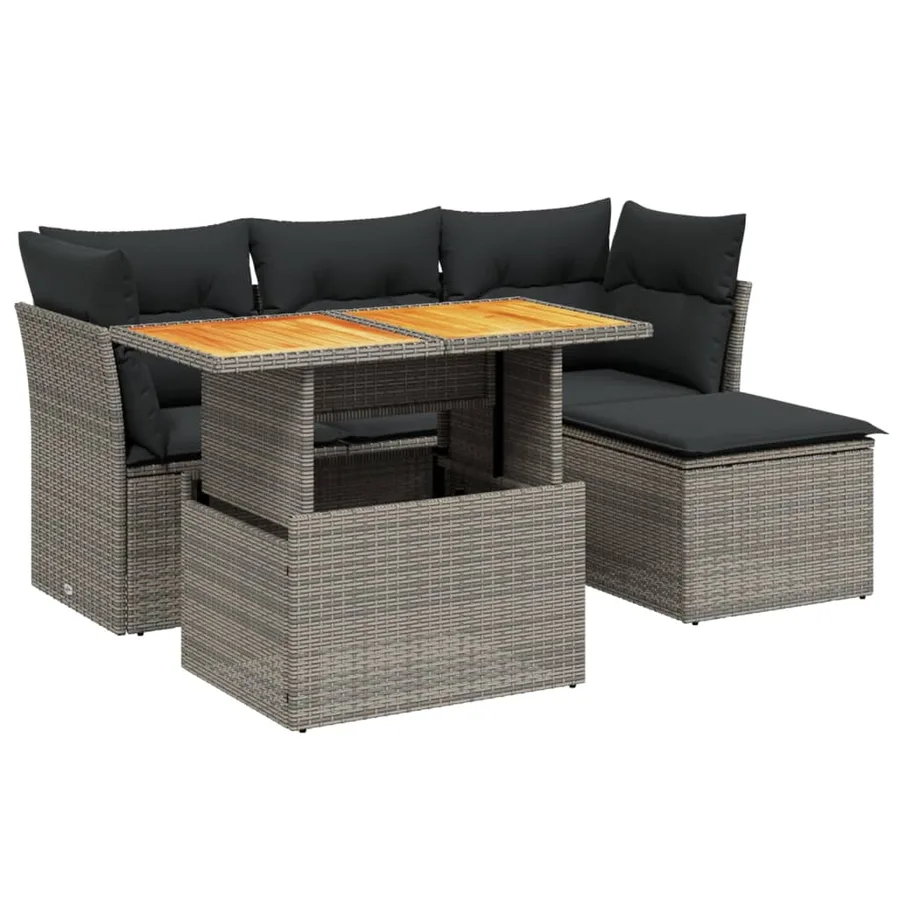 Salon de jardin 6 pcs avec coussins gris résine tressée - 2