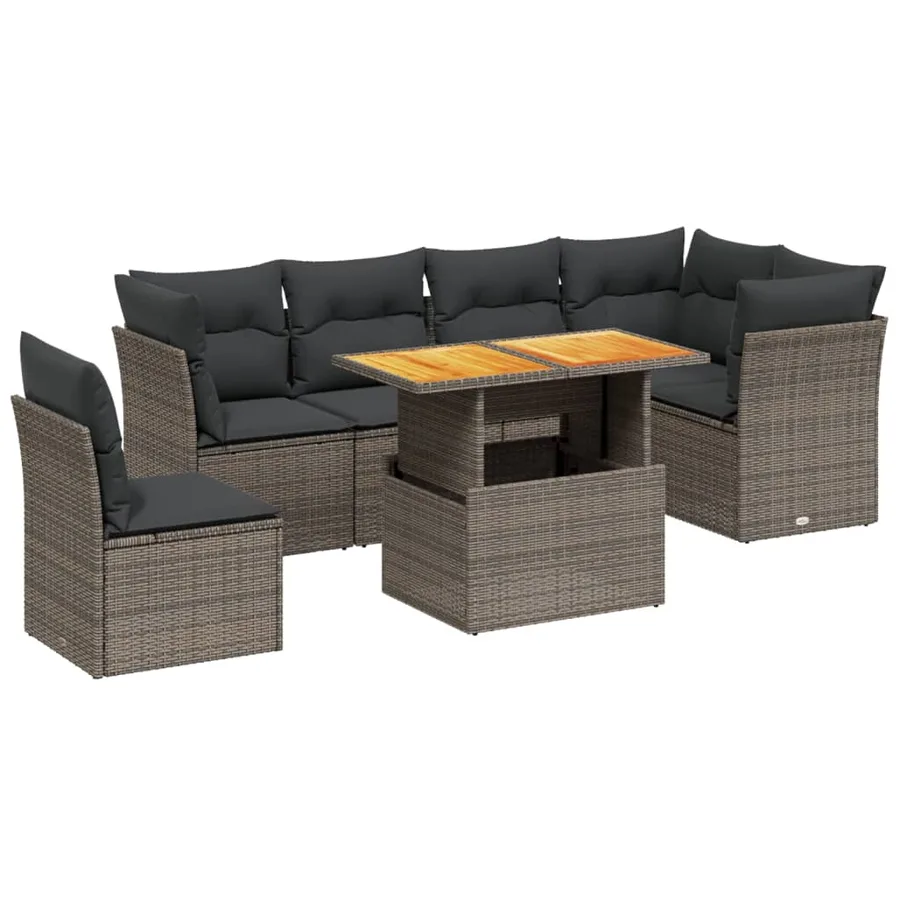 Salon de jardin avec coussins 7 pcs gris résine tressée - 2