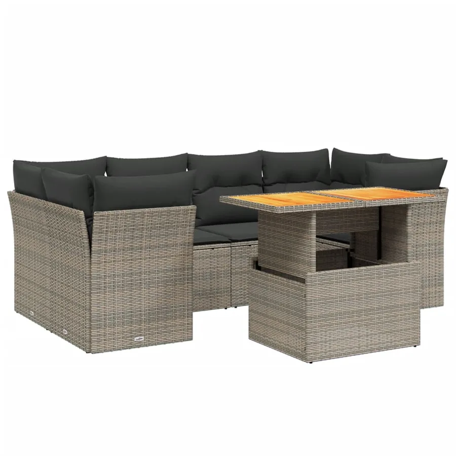 Salon de jardin avec coussins 7 pcs gris résine tressée - 2