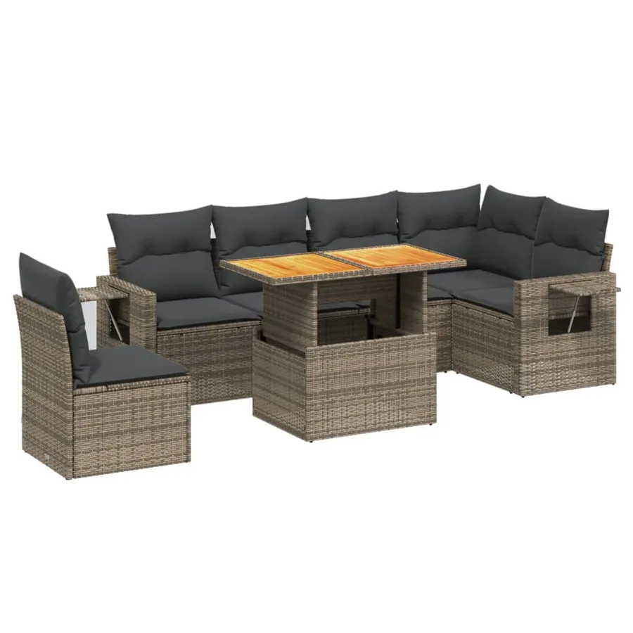 Salon de jardin avec coussins 7 pcs gris résine tressée - 2