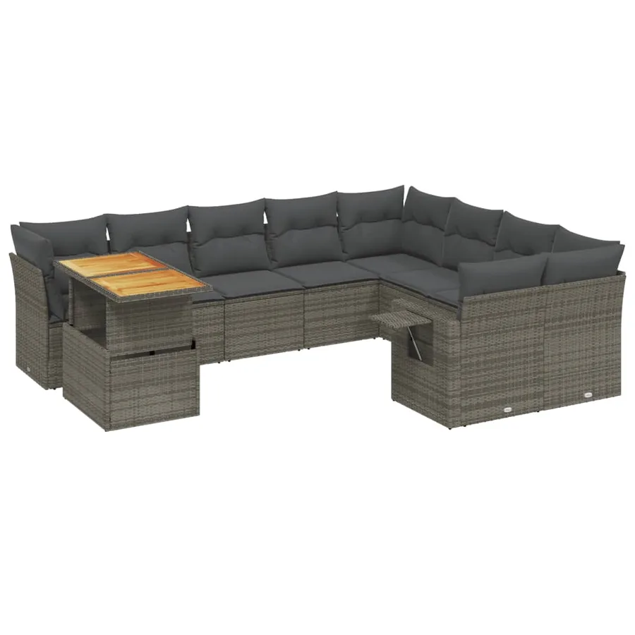 Salon de jardin avec coussins 10 pcs gris résine tressée - 2
