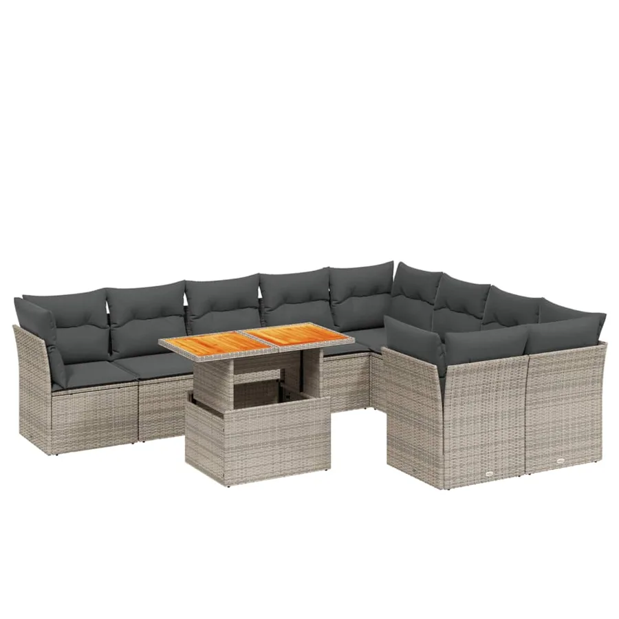 Salon de jardin avec coussins 10 pcs gris résine tressée - 2
