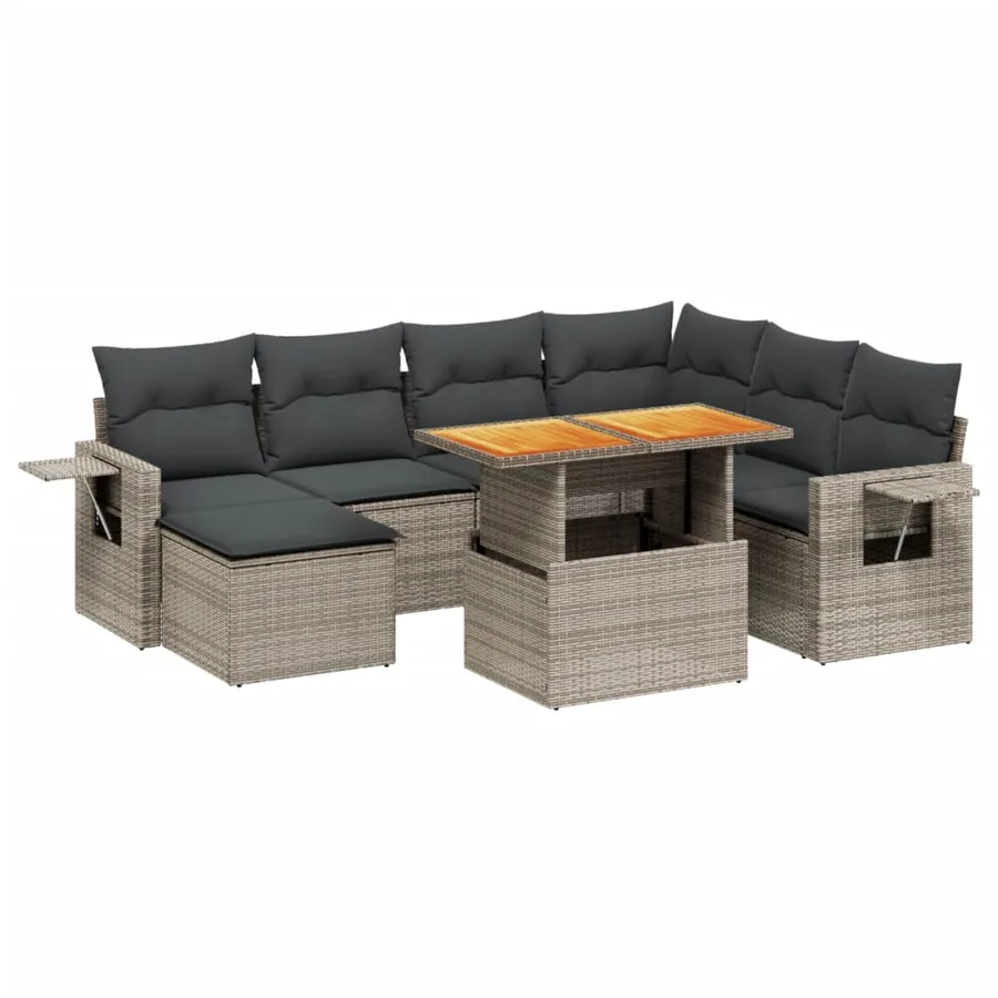 Salon de jardin 8 pcs avec coussins gris résine tressée - 2
