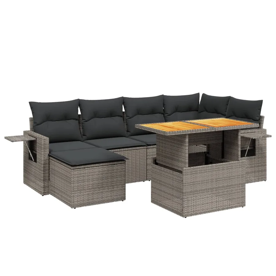 Salon de jardin avec coussins 7 pcs gris résine tressée - 2