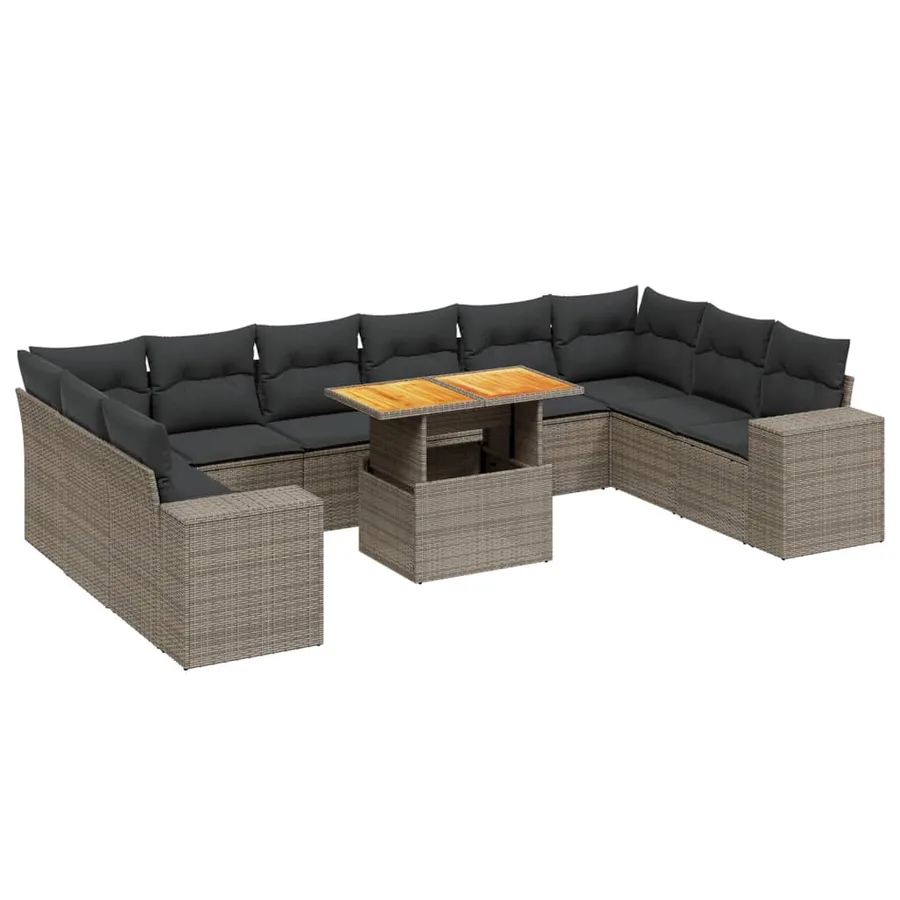 Salon de jardin 11 pcs avec coussins gris résine tressée - 2