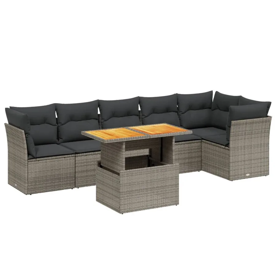 Salon de jardin avec coussins 7 pcs gris résine tressée - 2