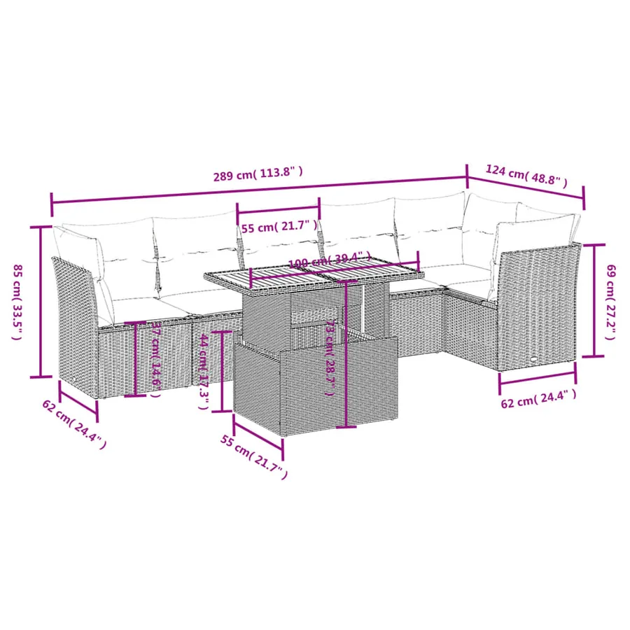 Salon de jardin avec coussins 7 pcs gris résine tressée - 3