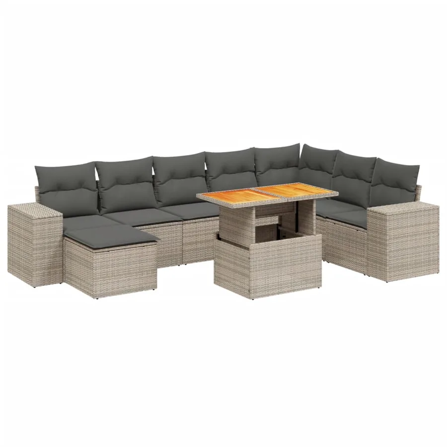 Salon de jardin 9 pcs avec coussins gris résine tressée - 2