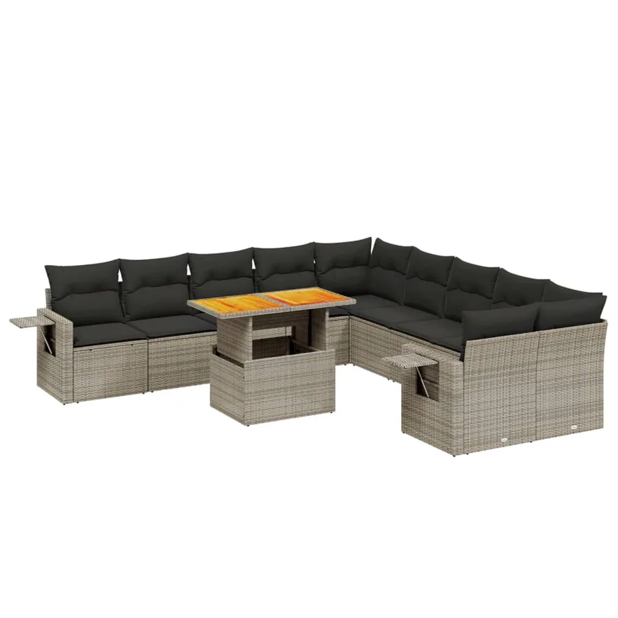 Salon de jardin 11 pcs avec coussins gris résine tressée - 2