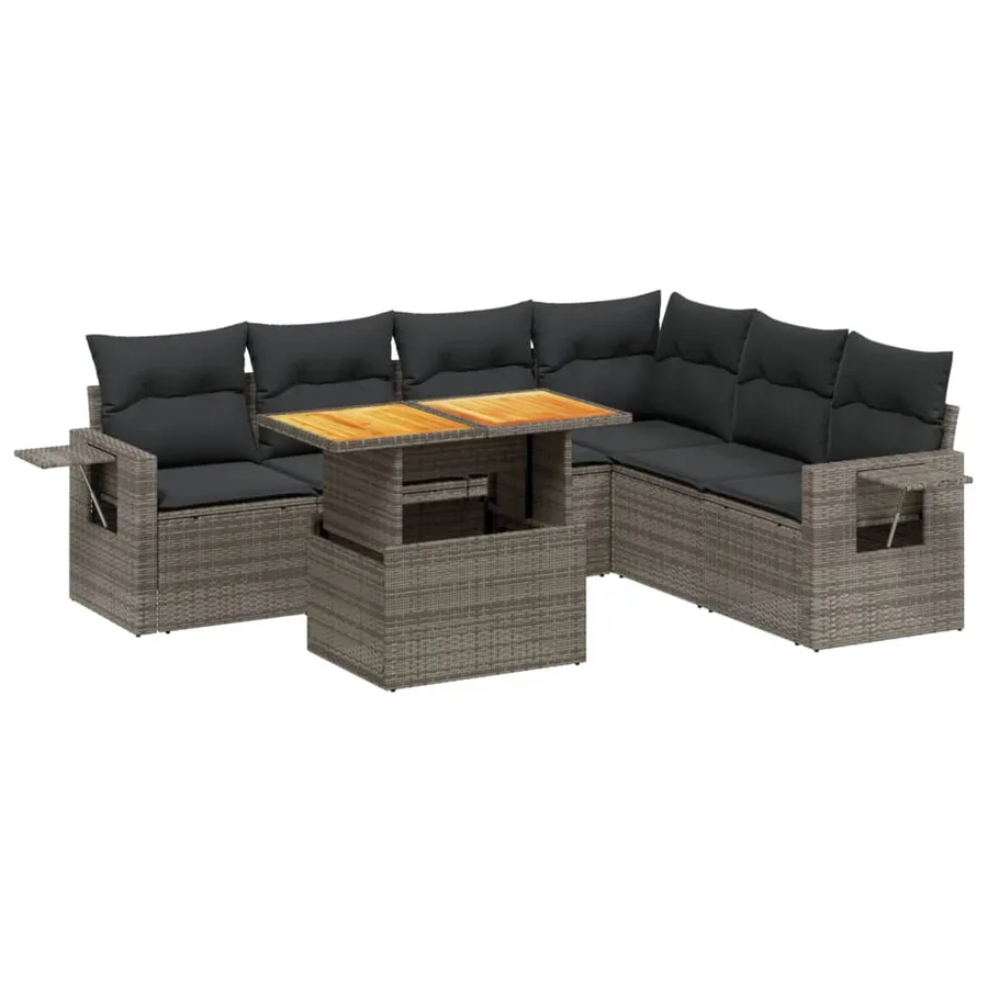 Salon de jardin avec coussins 7 pcs gris résine tressée - 2