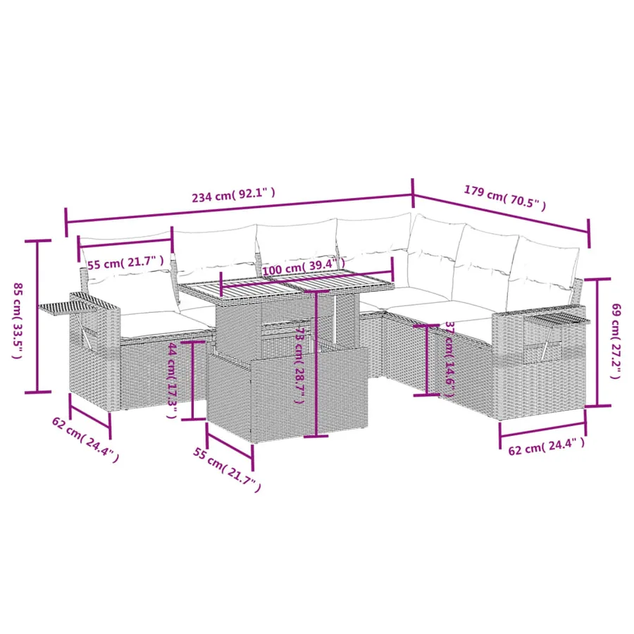 Salon de jardin avec coussins 7 pcs gris résine tressée - 3